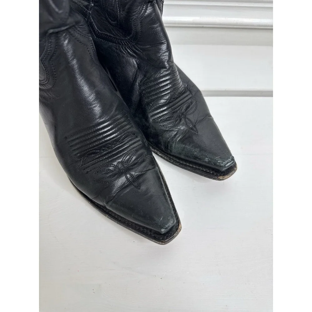 Vintage Black Leather Cowboy Boots Western Embroidered Made in Mexico Size 7.5